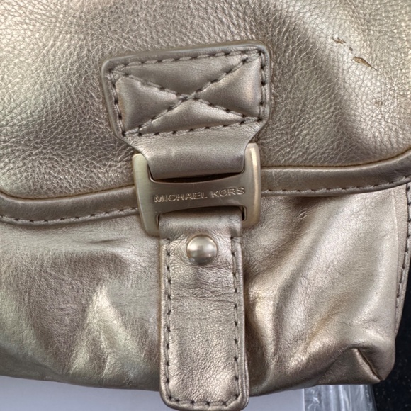 Vintage Michael Kors Leather Metallic Gold Bag Boho shoulder tote  purse - Picture 10 of 17